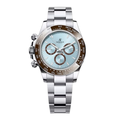 Chronographe Racing 40 – Cadran Bleu Glacé | Boîtier Ton Argenté & Lunette Tachymètre Marron