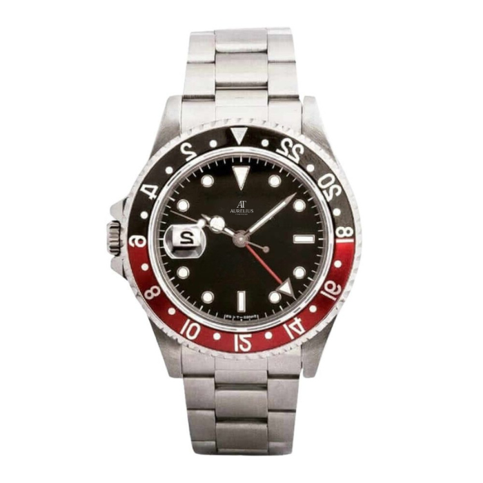 Double Fuseau 40 – Cadran Noir | Bracelet en Acier & Lunette 24H Rouge-Noir