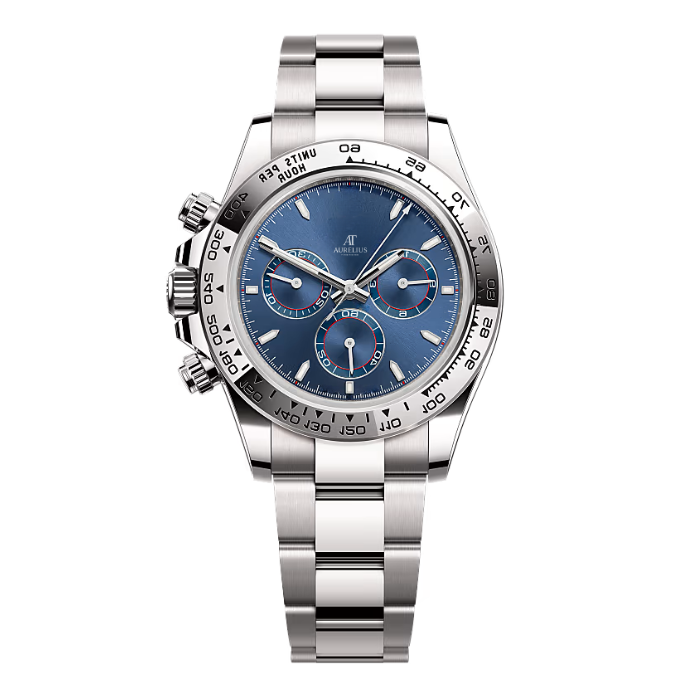 Chronographe 40 – Cadran Bleu | Bracelet Ton Argenté & Lunette Tachymètre