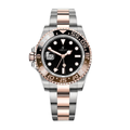 GMT Voyageur 40 – Cadran Noir | Bracelet Bicolore Acier Inoxydable & Ton Or Rose avec Brown-Lunette Céramique Noire