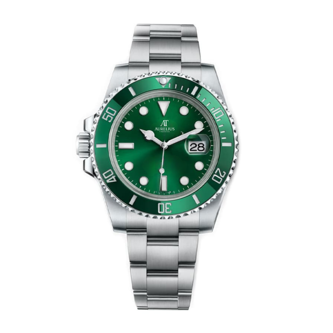 Plongeur Océan 40 – Cadran Soleil Vert | Bracelet en Acier Inoxydable & Lunette Céramique Verte