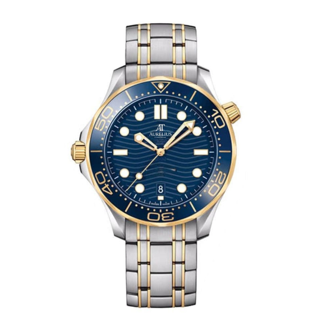 Plongeur Master 42 – Cadran Bleu | Bracelet Acier & Or & Lunette de Plongée Bleu Or
