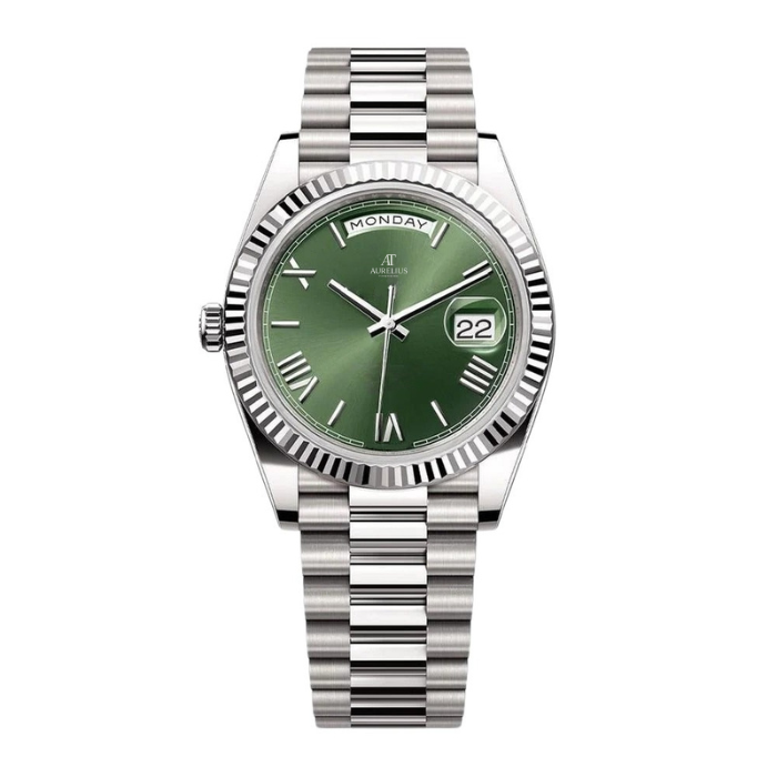 Président 40 – Cadran Vert | Bracelet Ton Argenté & Lunette Cannelée