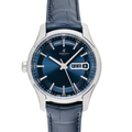 Calendrier Annuel Global 41 – Cadran Carte du Monde Bleu | Boîtier Acier & Bracelet Cuir Bleu