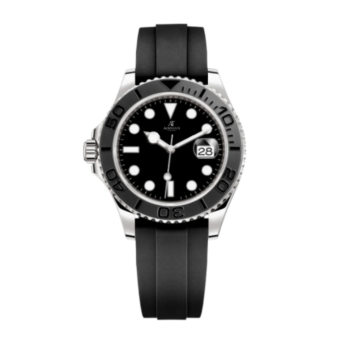 Sport 42 – Cadran Noir | Bracelet Caoutchouc & Lunette Mate Céramique