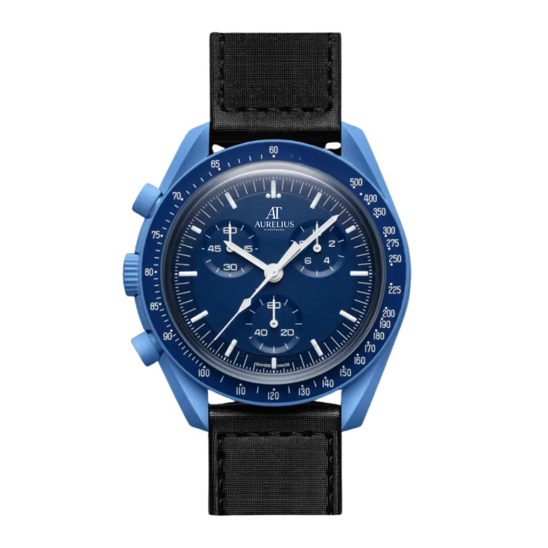 Chronographe 42 – Cadran Bleu Profond | Boîtier Bleu Foncé & Bracelet Bleu & Lunette Tachymètre