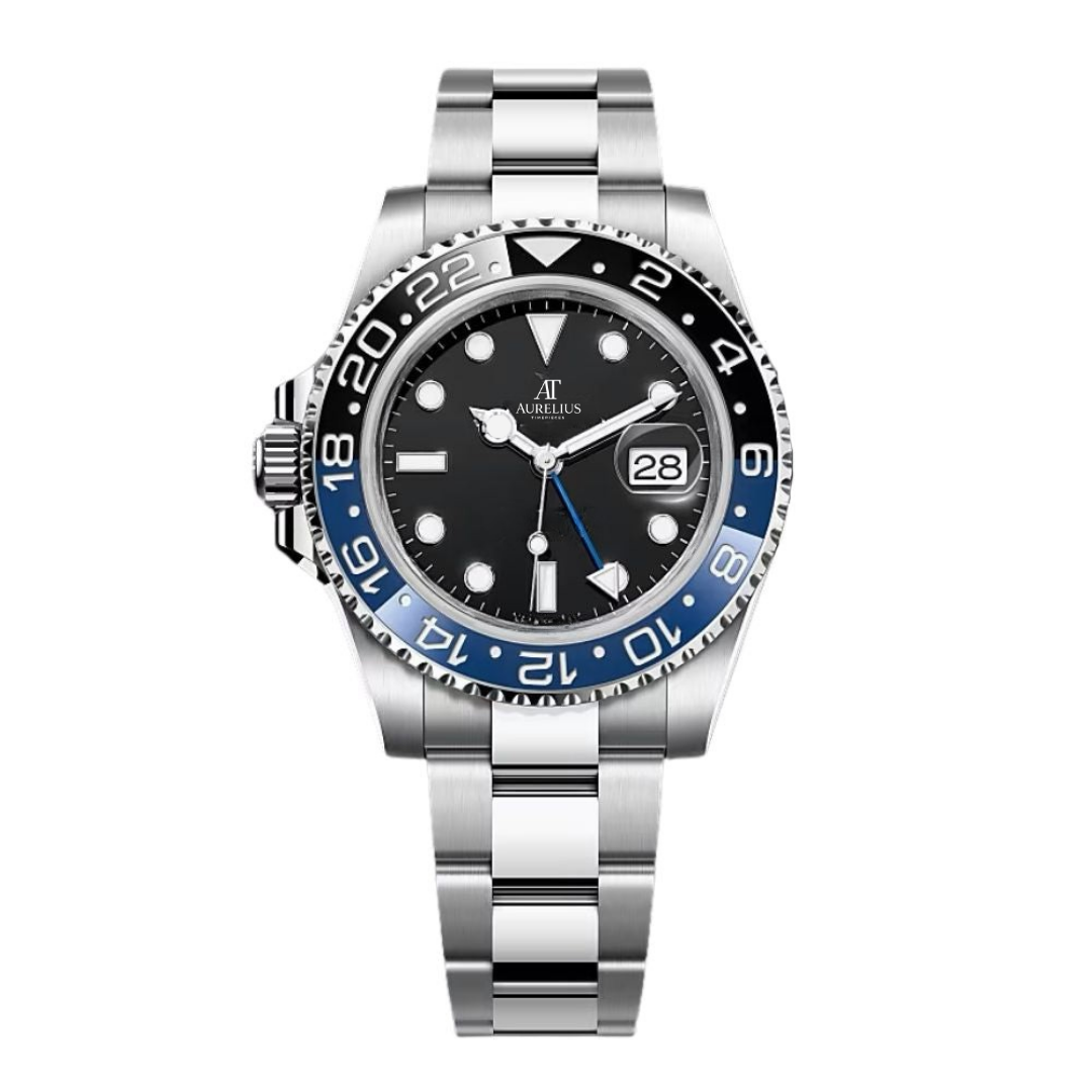 GMT 40 – Cadran Noir | Bracelet en Acier & Lunette Céramique Bleu-Noir