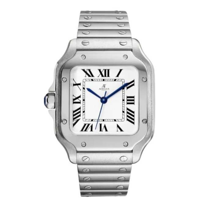 Classique Carré 40 – Cadran Argenté | Boîtier Acier & Bracelet Intégré