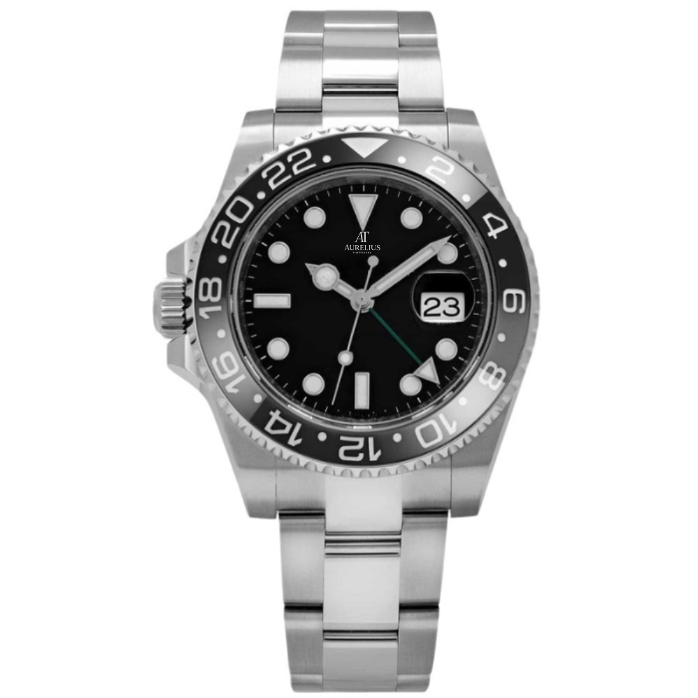 Double Fuseau 40 – Cadran Noir | Bracelet Jubilee en Acier & Lunette Céramique Gris-Noir