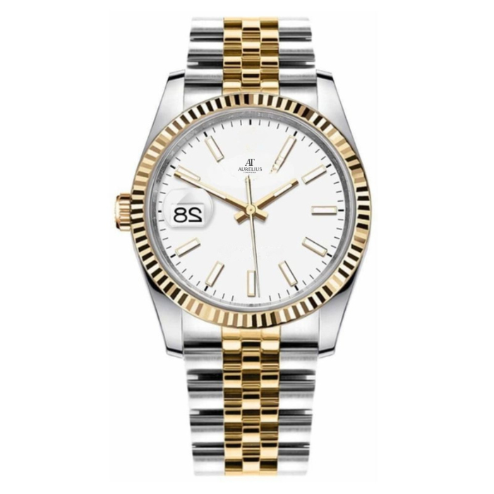 Classique 36 – Cadran Champagne | Bracelet Jubilee Acier & Ton Or & Lunette Cannelée