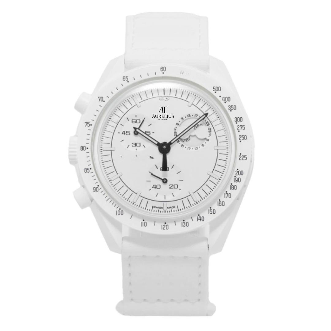 Chronographe Phase 42 – Cadran Blanc | Boîtier Blanc & Bracelet Blanc & Lunette Tachymètre