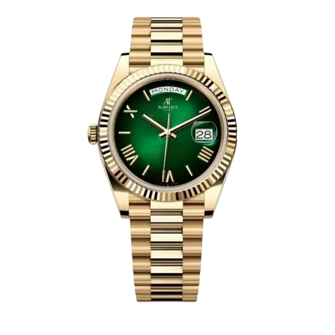 Président 40 – Cadran Ombré Vert | Bracelet Ton Or