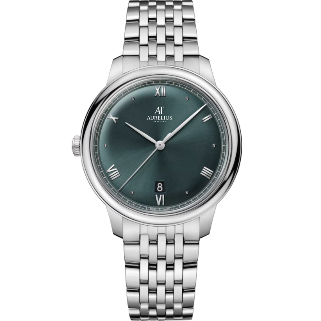 Prestige Classique 40 – Cadran Soleil Vert Olive | Bracelet Multi-Maillons en Acier