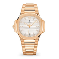 Calendrier Annuel 38 – Cadran Blanc | Boîtier Ton Or Rose & Bracelet Cuir Marron