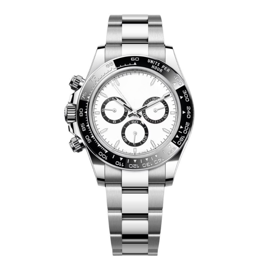 Chronographe Racing 40 – Cadran Blanc | Boîtier en Acier Inoxydable & Lunette Tachymètre Céramique Noire