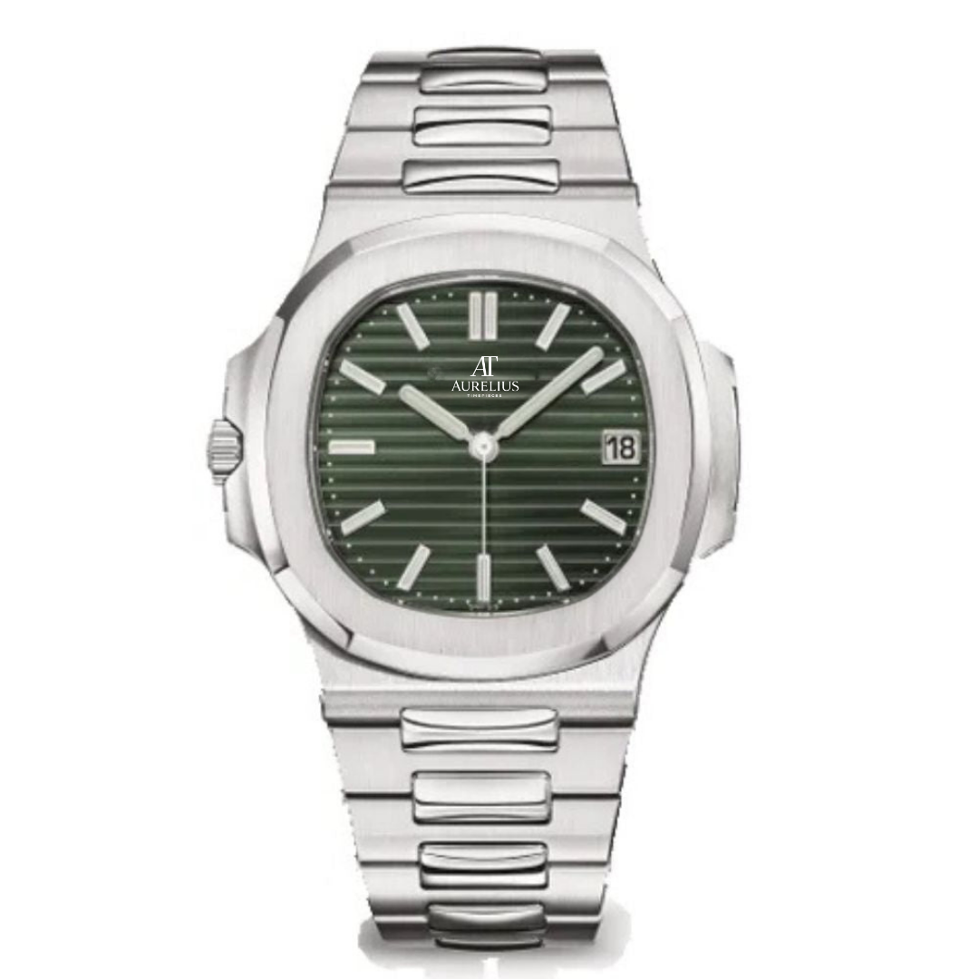 Classique Intégré 40 – Cadran Vert Olive | Bracelet en Acier & Texture Horizontale