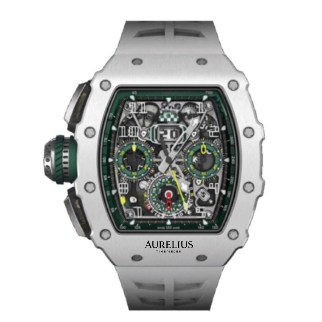 Chronographe Squelette 44 – Cadran Ajouré avec Accents Verts | Boîtier Blanc & Bracelet Caoutchouc Blanc