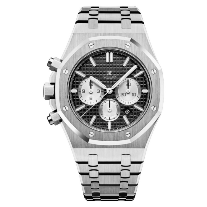 Chronographe 41 – Cadran Noir | Bracelet en Acier & Lunette Octogonale