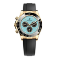 Chronographe Océan 40 – Cadran Bleu Turquoise | Boîtier Ton Or & Bracelet Caoutchouc Noir