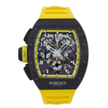 Chronographe Squelette 44 – Cadran Ajouré avec Accents Jaunes | Boîtier Carbone & Bracelet Caoutchouc Jaune