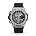 Chronographe Fusion 44 – Cadran Squelette Noir | Boîtier Argenté & Bracelet Caoutchouc Noir