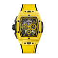 Chronographe Tonneau 42 – Cadran Squelette Noir | Boîtier Jaune & Bracelet Caoutchouc Noir