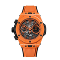 Chronographe Fusion 42 – Cadran Squelette Noir | Boîtier Céramique Orange & Bracelet Caoutchouc Noir