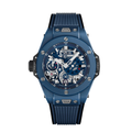 Réserve de Marche Fusion 45 – Cadran Squelette Bleu | Boîtier Céramique Bleu & Bracelet Caoutchouc Bleu