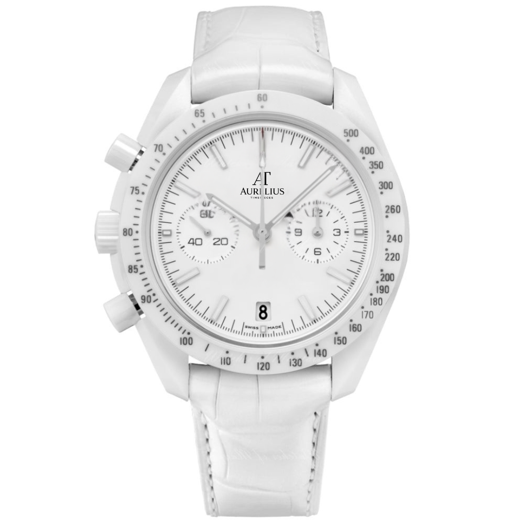 Chronographe Céramique 44 – Cadran Blanc | Boîtier Blanc & Bracelet Blanc & Lunette Tachymètre