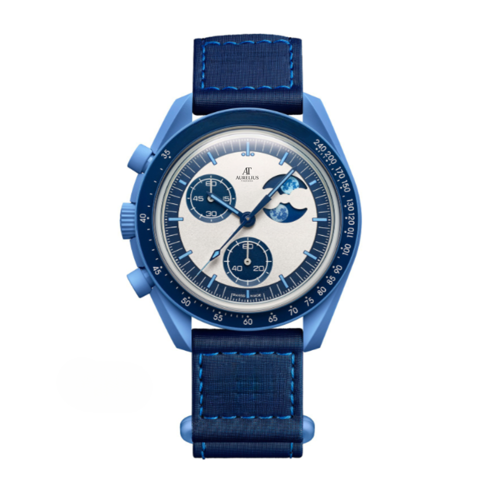 Chronographe Phase 42 – Cadran Bleu | Boîtier Bleu & Bracelet Bleu & Lunette Tachymètre