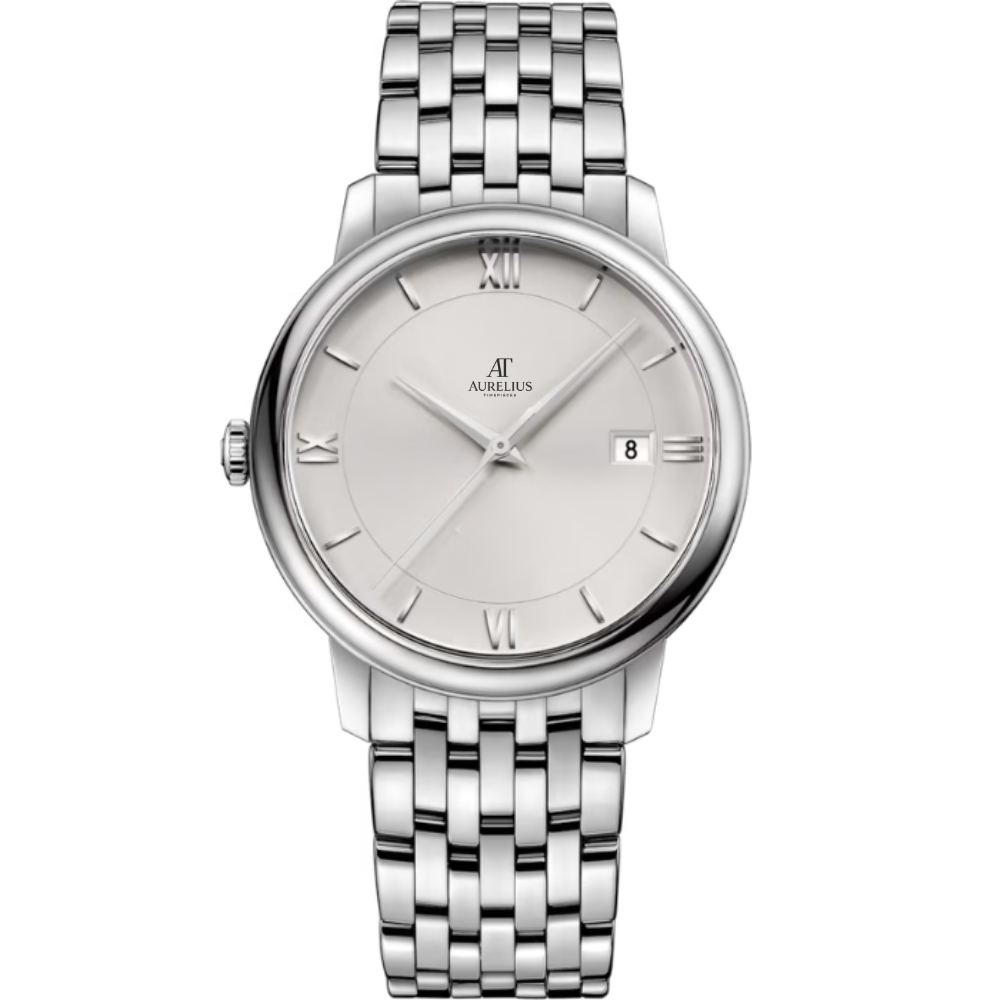 Prestige Classique 40 – Cadran Soleil Argenté | Bracelet Multi-Maillons en Acier & Lunette Lisse